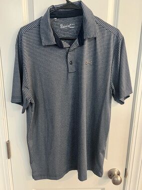 Under Armour Navy and White Striped Polo